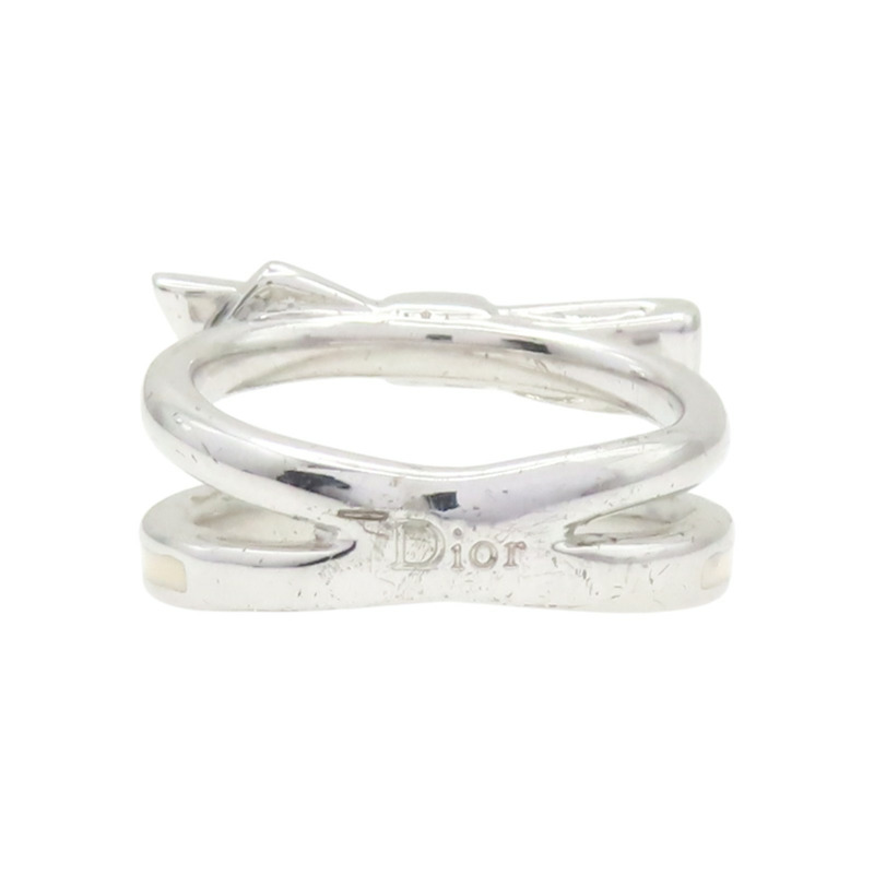 銀色鍍金 米白色琺瑯 蝴蝶結 戒指【Dior 迪奧】-3