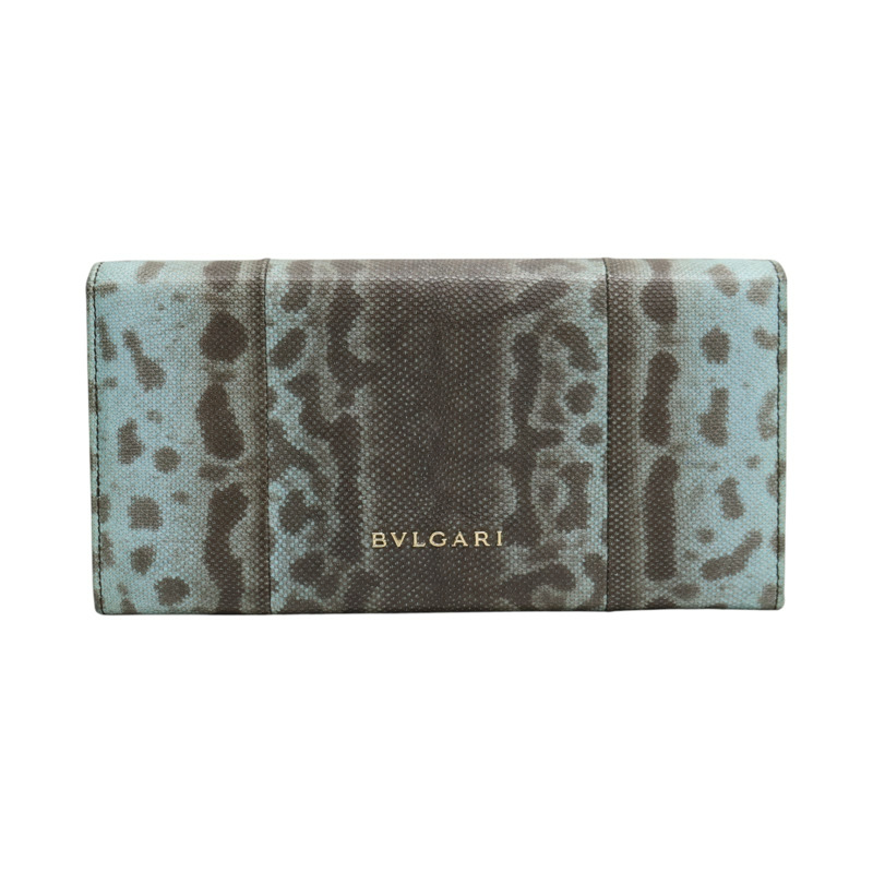 綠色 PVC塗層帆布 扣式 長夾【BVLGARI 寶格麗】-1