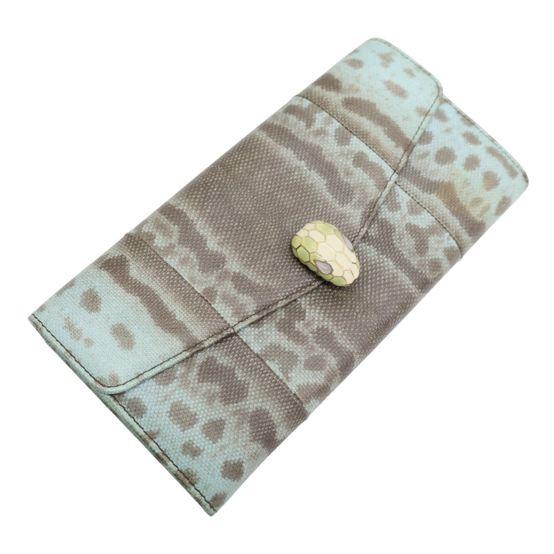 綠色 PVC塗層帆布 扣式 長夾【BVLGARI 寶格麗】-2