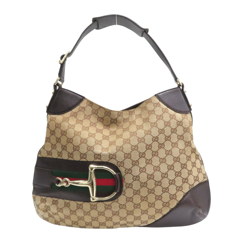 烏木色 GG Supreme帆布 棕色牛皮 Horsebit 單肩包 肩背包【GUCCI 古馳】 137386-0