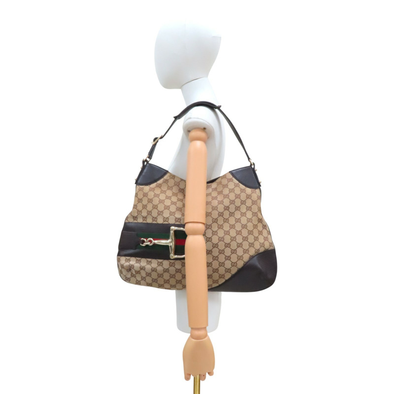 烏木色 GG Supreme帆布 棕色牛皮 Horsebit 單肩包 肩背包【GUCCI 古馳】 137386-9