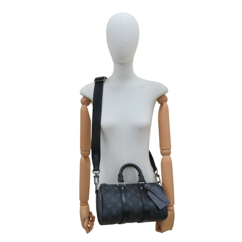 黑色 原花帆布 Keepall Bandouliere 肩背包【LOUIS VUITTON LV 路易威登】 M46271-7