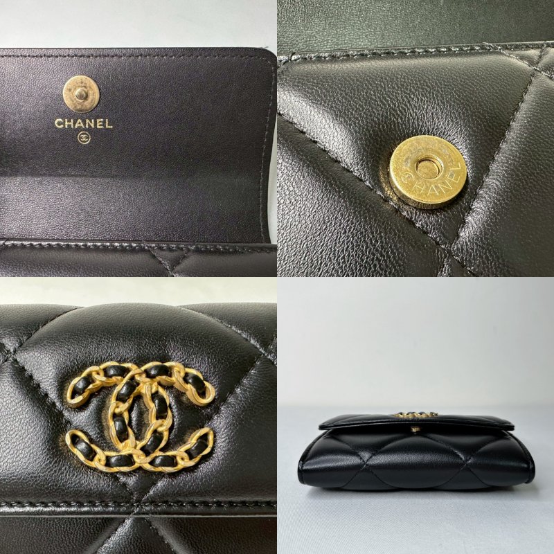 CHANEL 19黑金羊皮翻蓋中夾-9