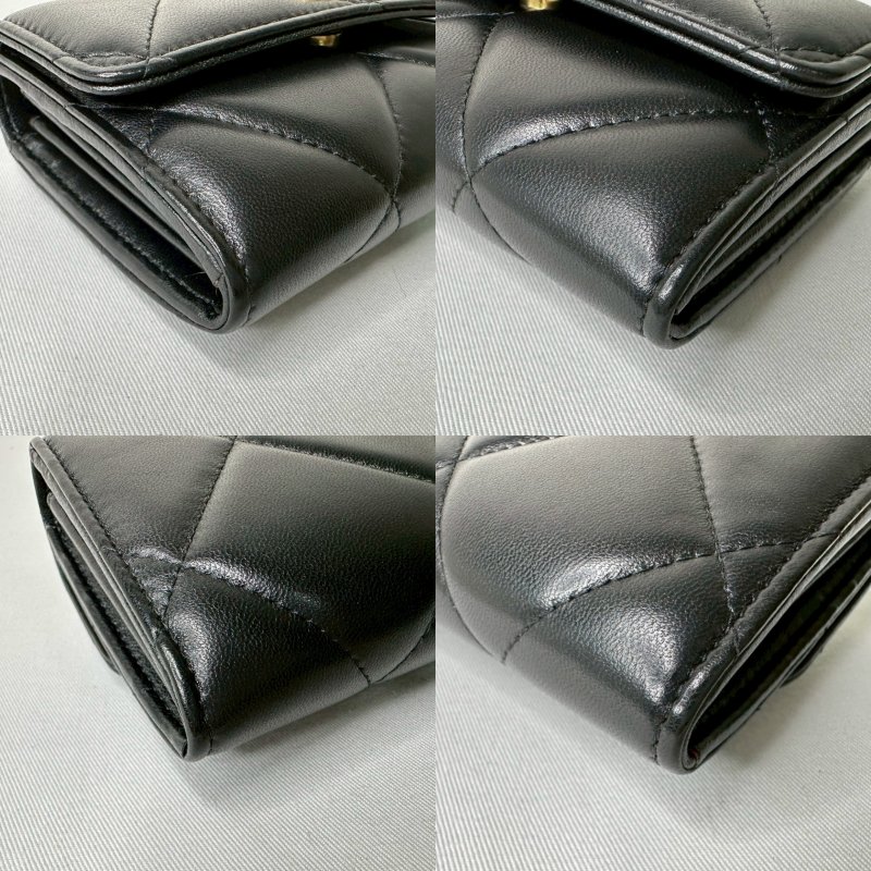 CHANEL 19黑金羊皮翻蓋中夾-10