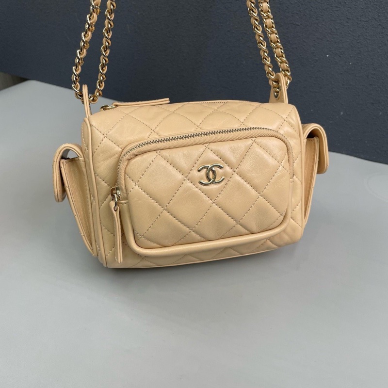 Chanel香奈兒 24K奶茶色全皮相機包 。晶片款-7