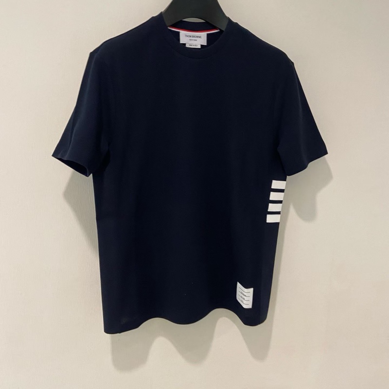 Thom Browne 男款 海軍藍 四道槓 短袖 Tee#2 3 4-1