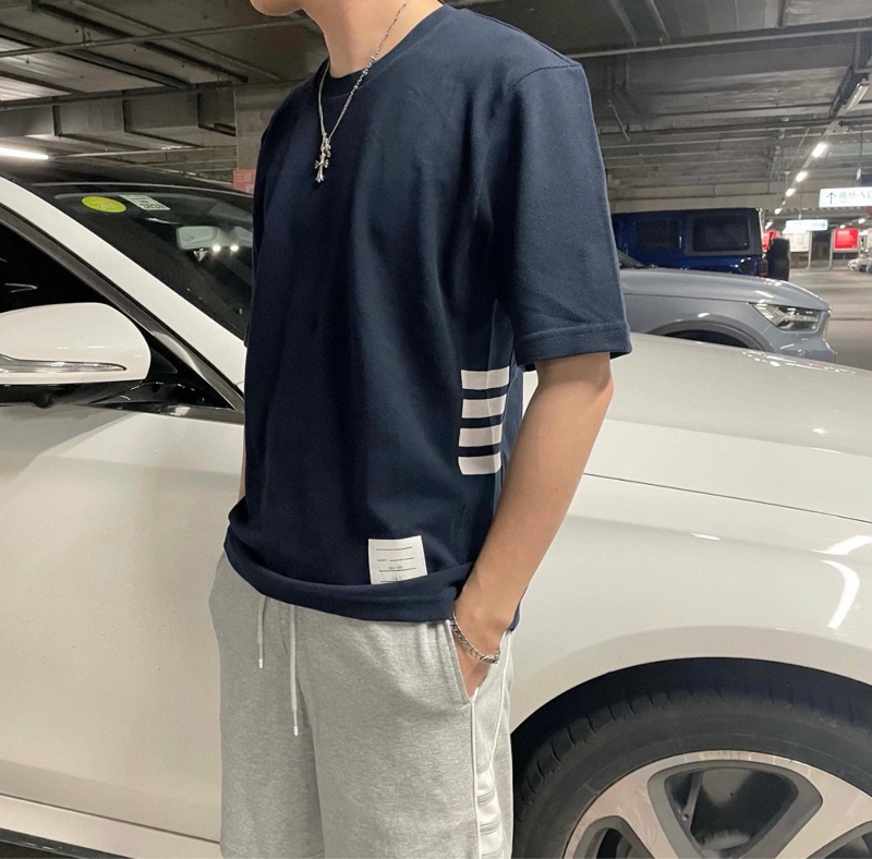 Thom Browne 男款 海軍藍 四道槓 短袖 Tee#2 3 4-4