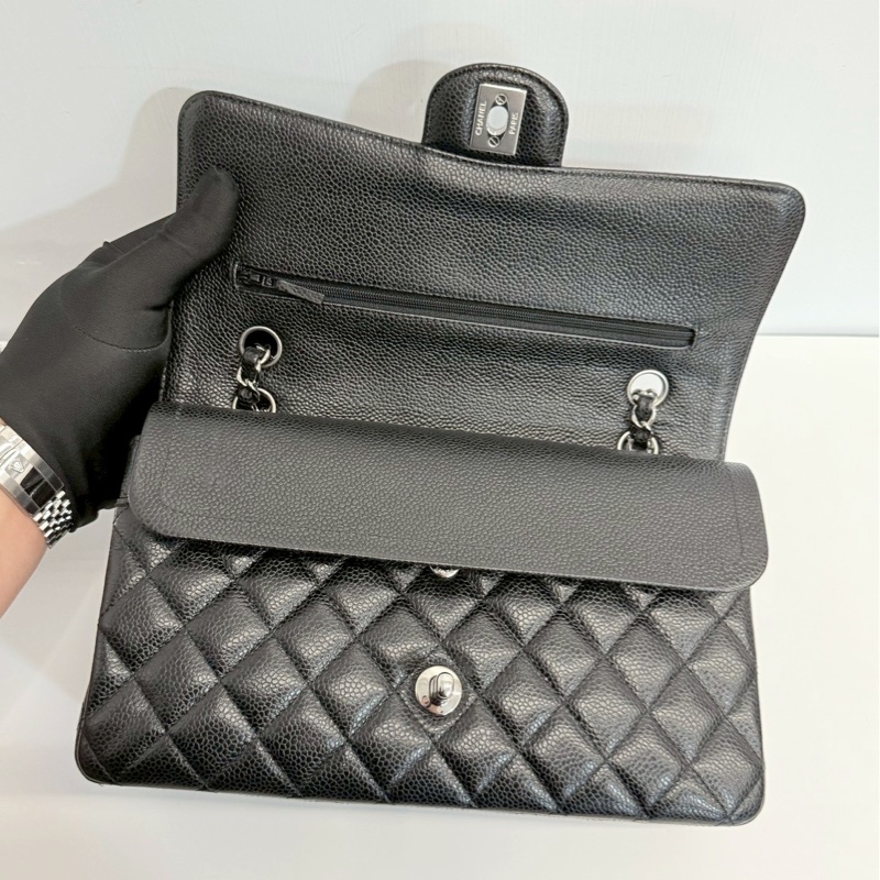 Chanel CF25 黑銀荔枝牛-7