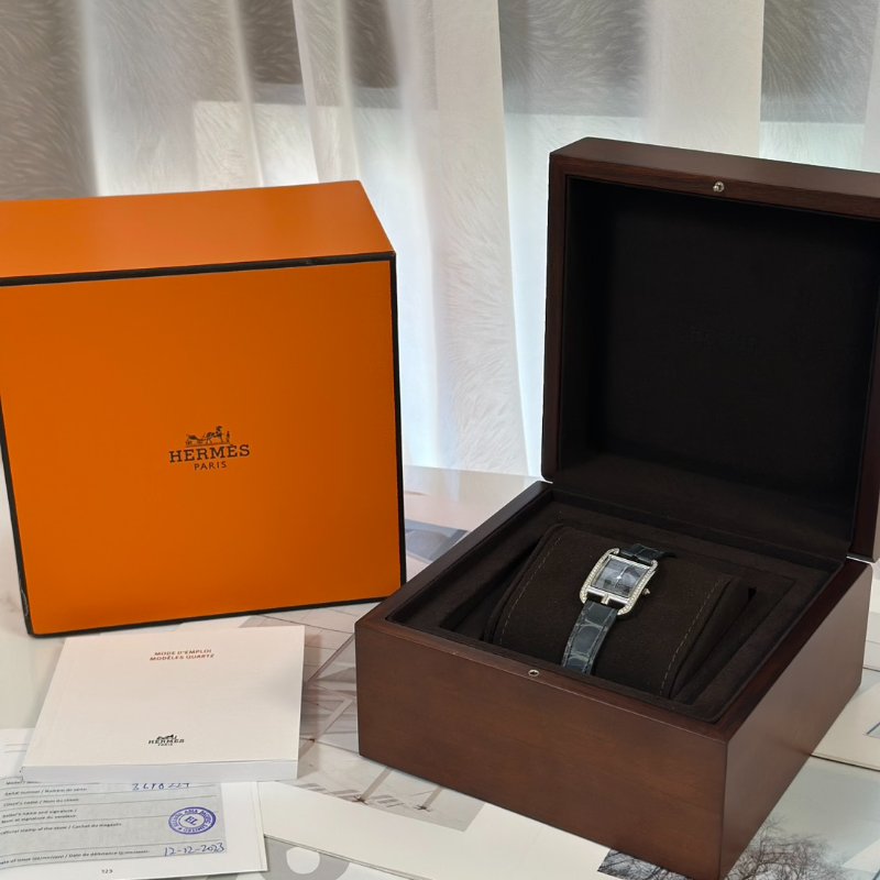 HERMES Cape cod鑽石圈錨鍊錶盤腕錶 - 31 鱷魚皮風暴藍-8