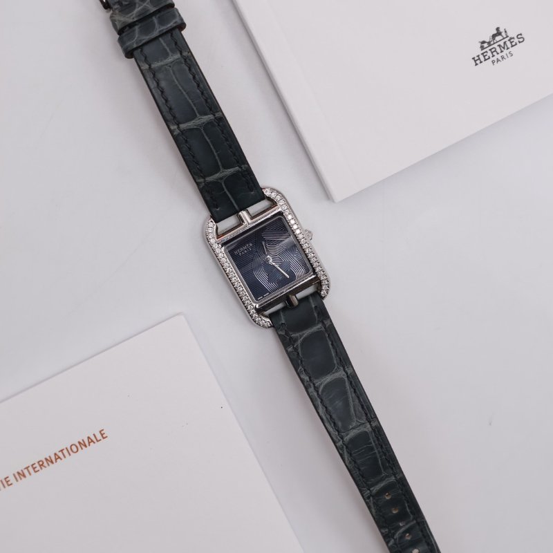 HERMES Cape cod鑽石圈錨鍊錶盤腕錶 - 31 鱷魚皮風暴藍-10