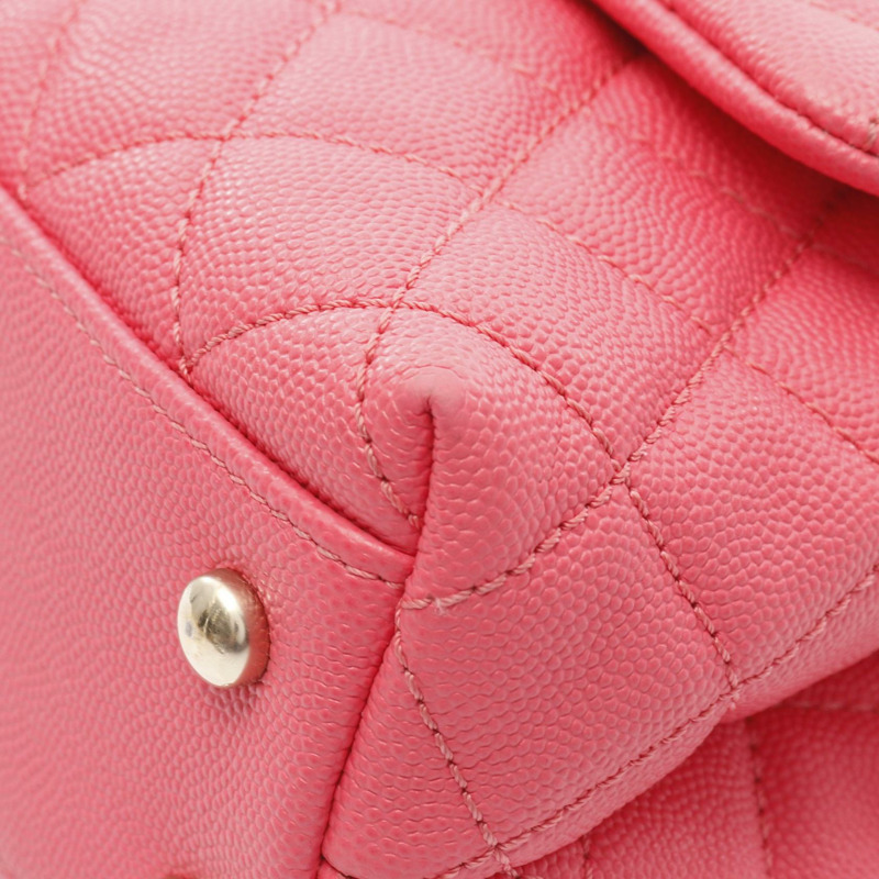 香奈兒 Coco Handle Flap Matelasse 單肩手提包 A92990 小牛皮 粉紅色 金色五金 二手-5