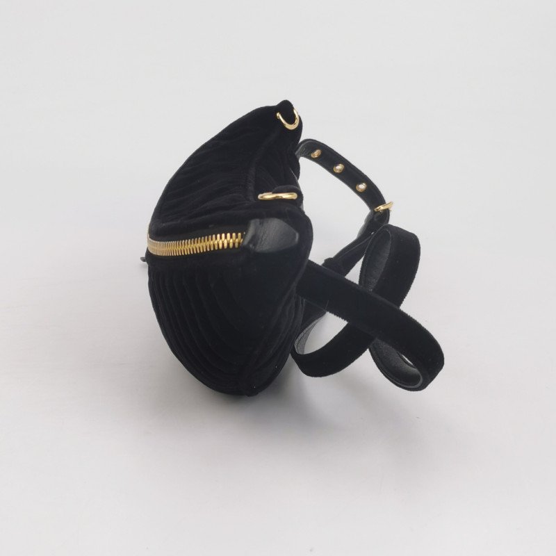 Miu Miu羊皮絨布純色褶皺字母logo拉鏈斜挎包腰包胸包-2