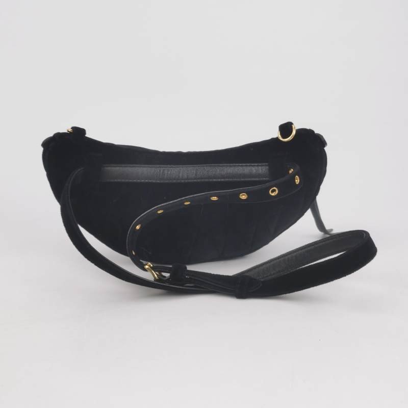 Miu Miu羊皮絨布純色褶皺字母logo拉鏈斜挎包腰包胸包-4