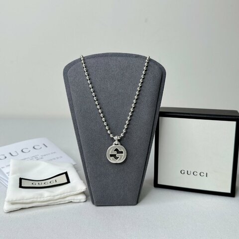 GUCCI 雙G墜飾圓珠925純銀項鍊