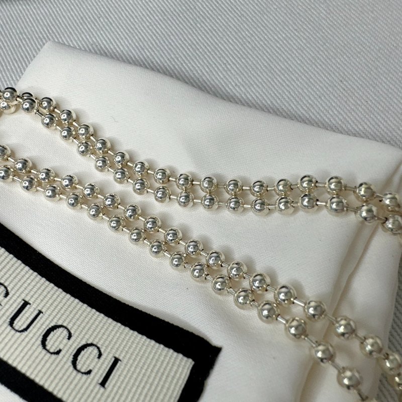 GUCCI 雙G墜飾圓珠925純銀項鍊-3