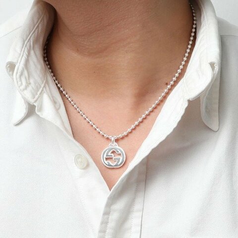 GUCCI 雙G墜飾圓珠925純銀項鍊