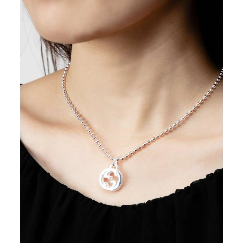 GUCCI 雙G墜飾圓珠925純銀項鍊-1