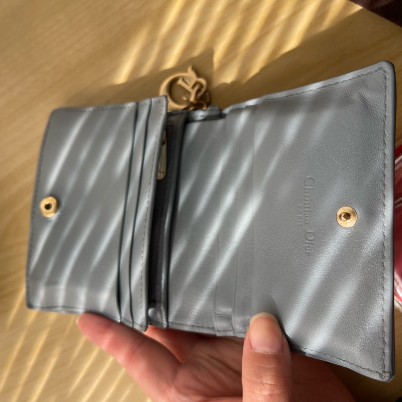 Dior短夾 霧霾藍 羊皮 專業清洗過-9