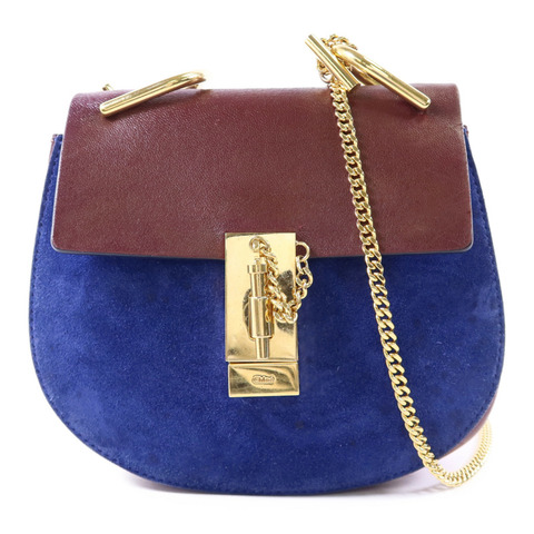 Chloe 牛皮皮革/麂皮皮革Drew Shoulder Bag金扣鏈帶肩背袋