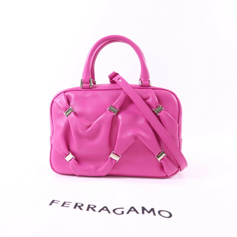 Salvatore Ferragamo 羊皮皮革2 Way Shoulder Bag銀扣手挽肩背兩用袋-15