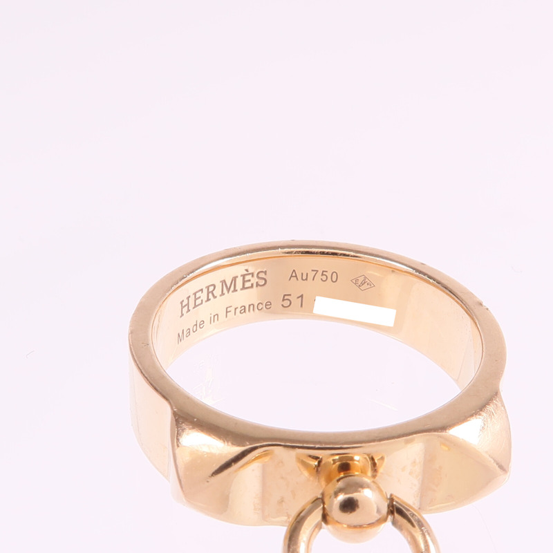 HERMES 18K玫瑰金Collier de chien Ring戒指Hermes#51/US#5.75-4