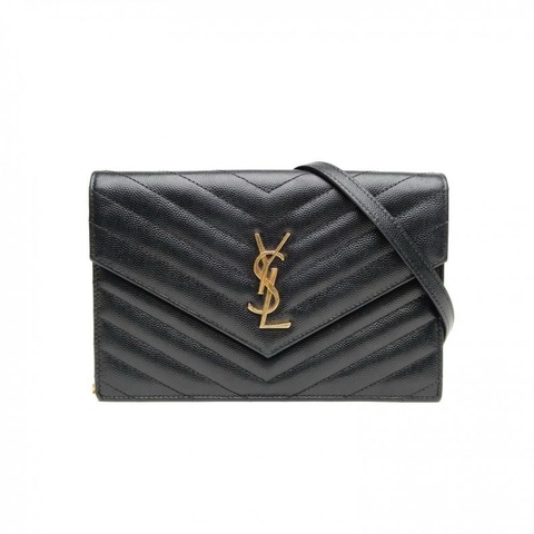 SAINT LAURENT CASSANDRA信封腋下包Woc19V紋黑色牛皮金扣肩背包