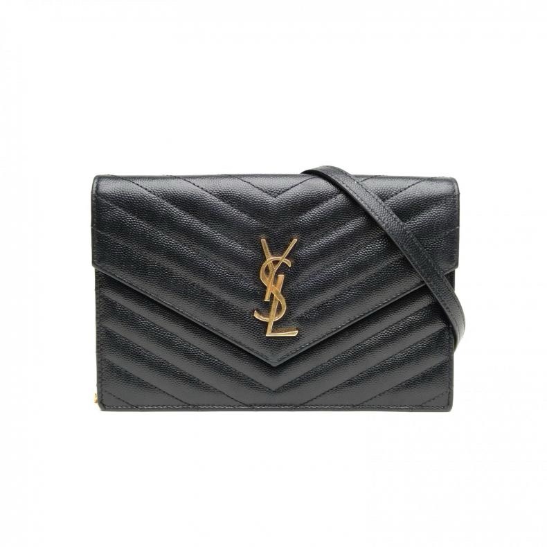 SAINT LAURENT CASSANDRA信封腋下包Woc19V紋黑色牛皮金扣肩背包-0