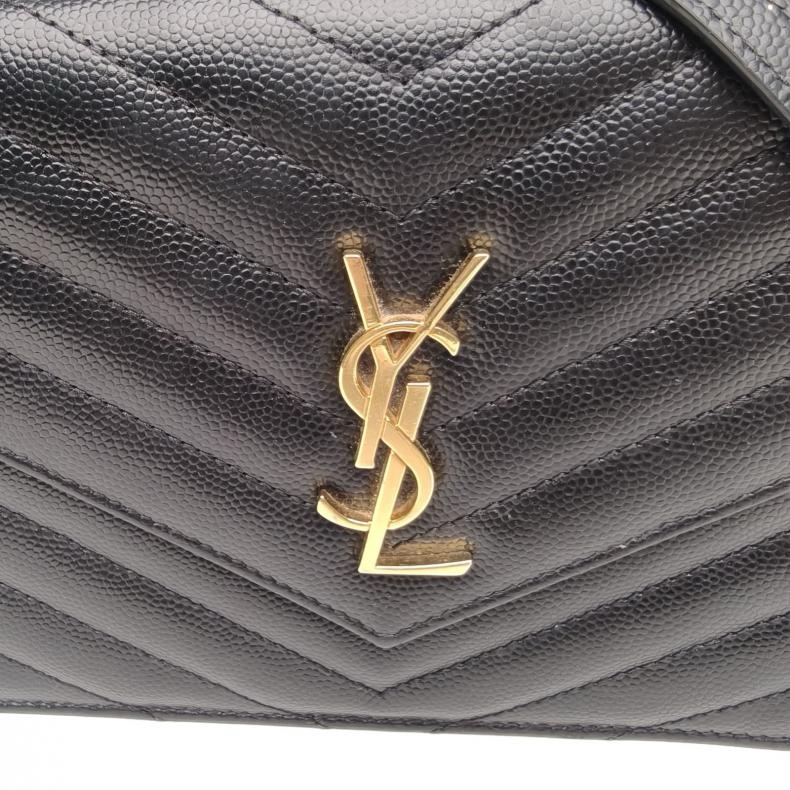 SAINT LAURENT CASSANDRA信封腋下包Woc19V紋黑色牛皮金扣肩背包-4