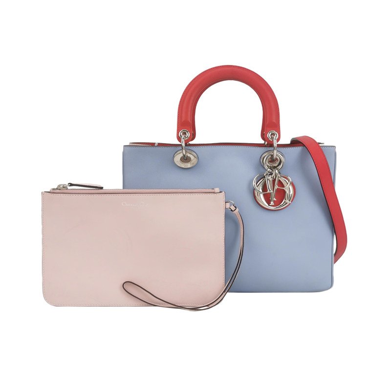 Dior Diorissimo中號牛皮拼色Dior字母吊飾子母包單肩包-0