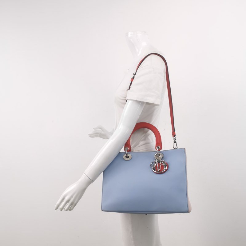 Dior Diorissimo中號牛皮拼色Dior字母吊飾子母包單肩包-1