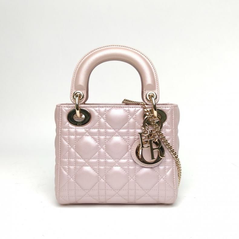 DIOR LadyDior戴妃包三格珠光粉羊皮淺金扣2016肩背包-0