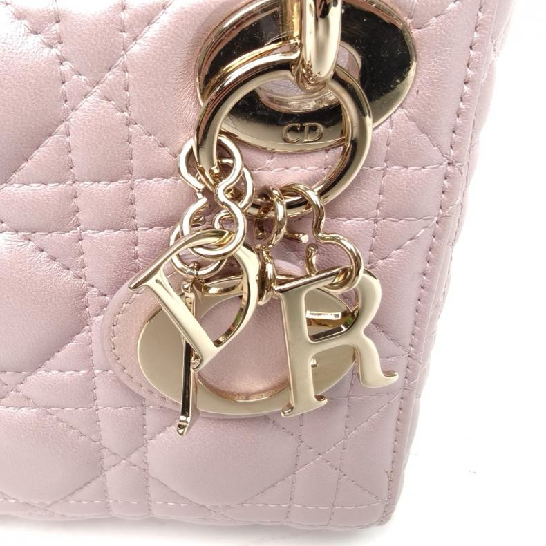 DIOR LadyDior戴妃包三格珠光粉羊皮淺金扣2016肩背包-4