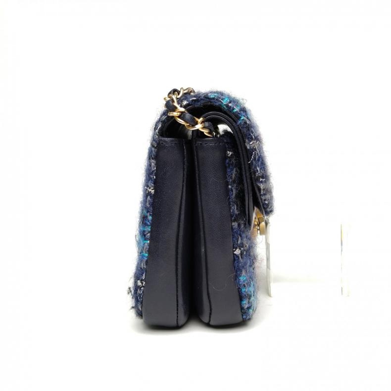 CHANEL 拼色粗花呢26開金扣CF漢堡系列雙C大logo粗毛呢鏈條包-1