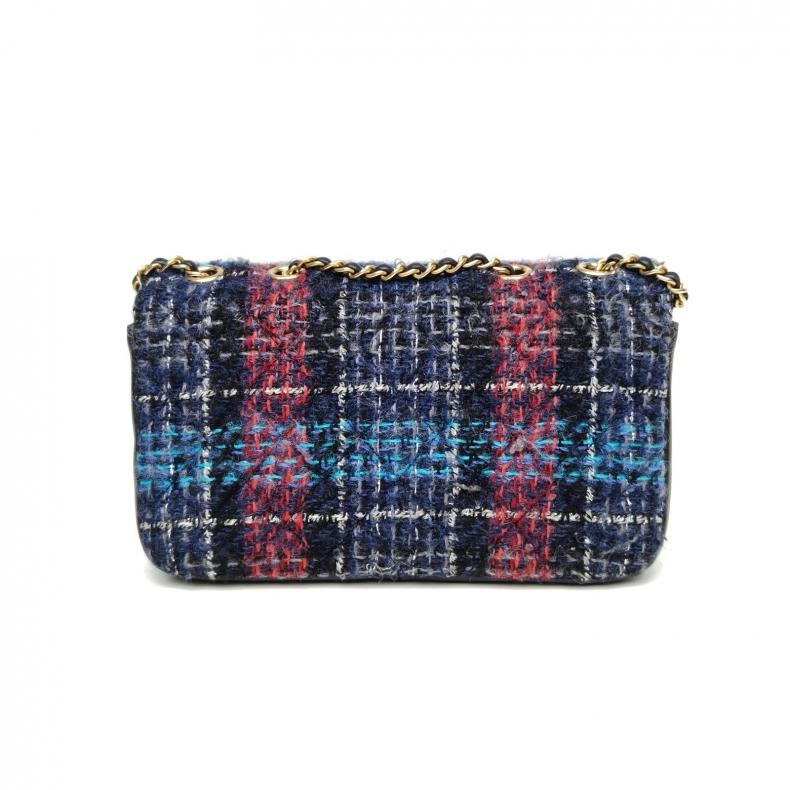 CHANEL 拼色粗花呢26開金扣CF漢堡系列雙C大logo粗毛呢鏈條包-2