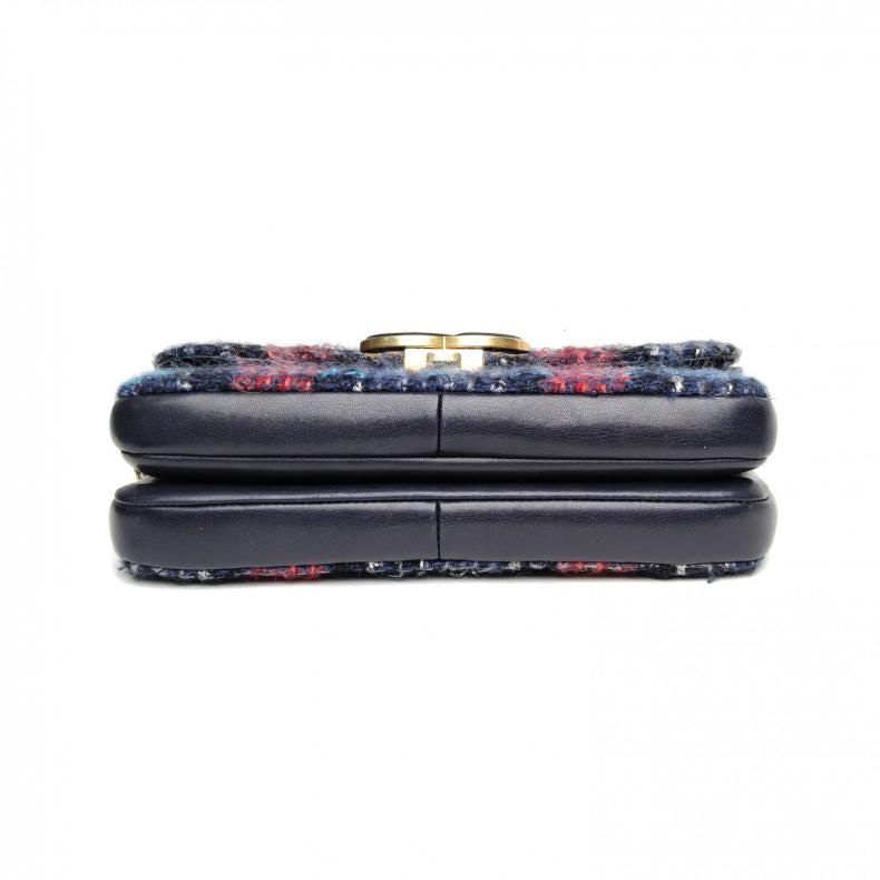 CHANEL 拼色粗花呢26開金扣CF漢堡系列雙C大logo粗毛呢鏈條包-3