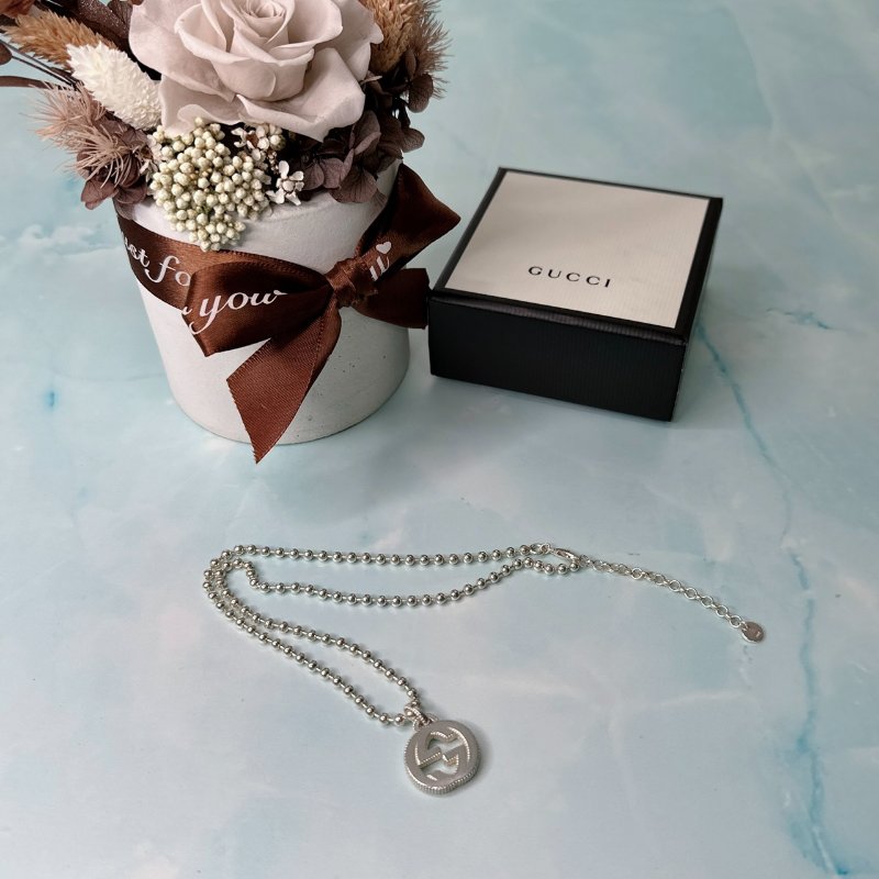 GUCCI 雙G圓珠925純銀項鍊-1