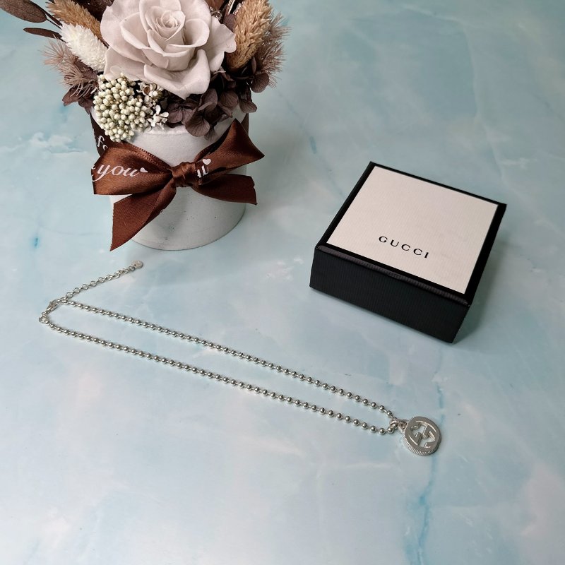 GUCCI 雙G圓珠925純銀項鍊-2