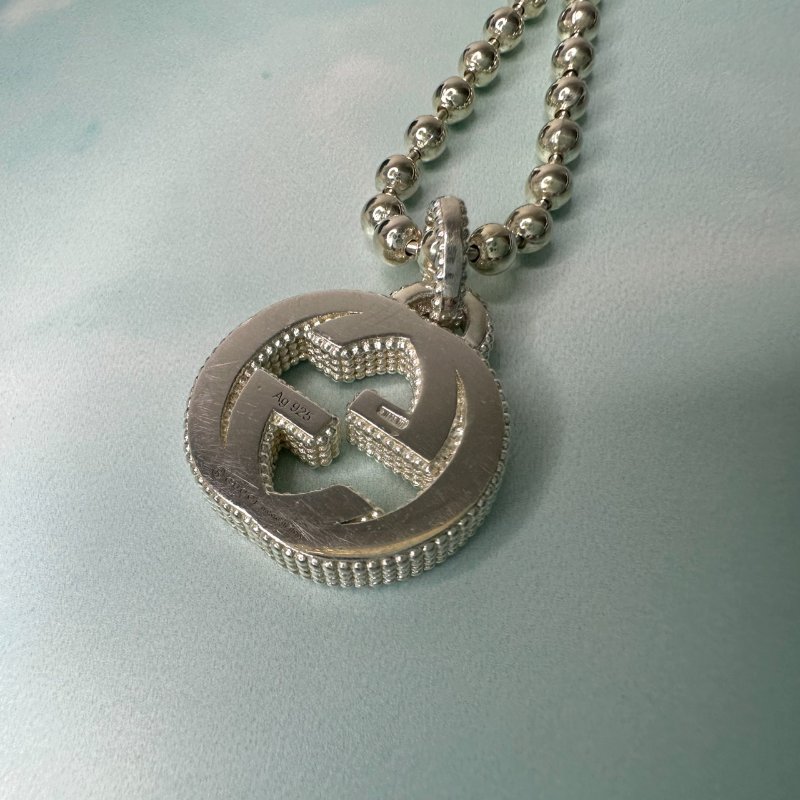 GUCCI 雙G圓珠925純銀項鍊-3