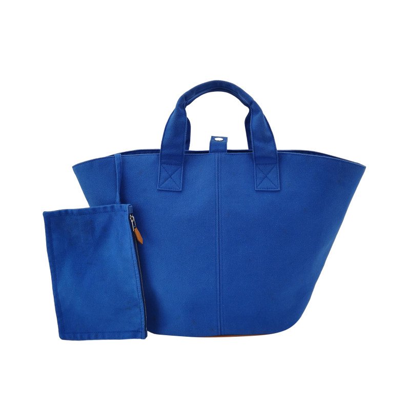 Hermes沙灘包手提包帆布銀扣藍色-0