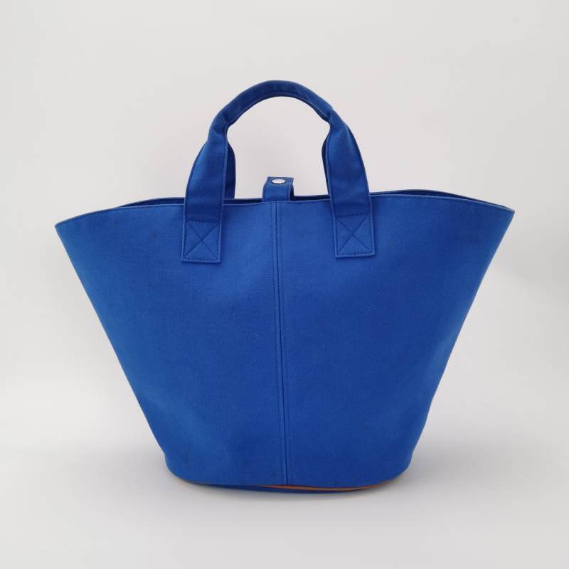 Hermes沙灘包手提包帆布銀扣藍色-2
