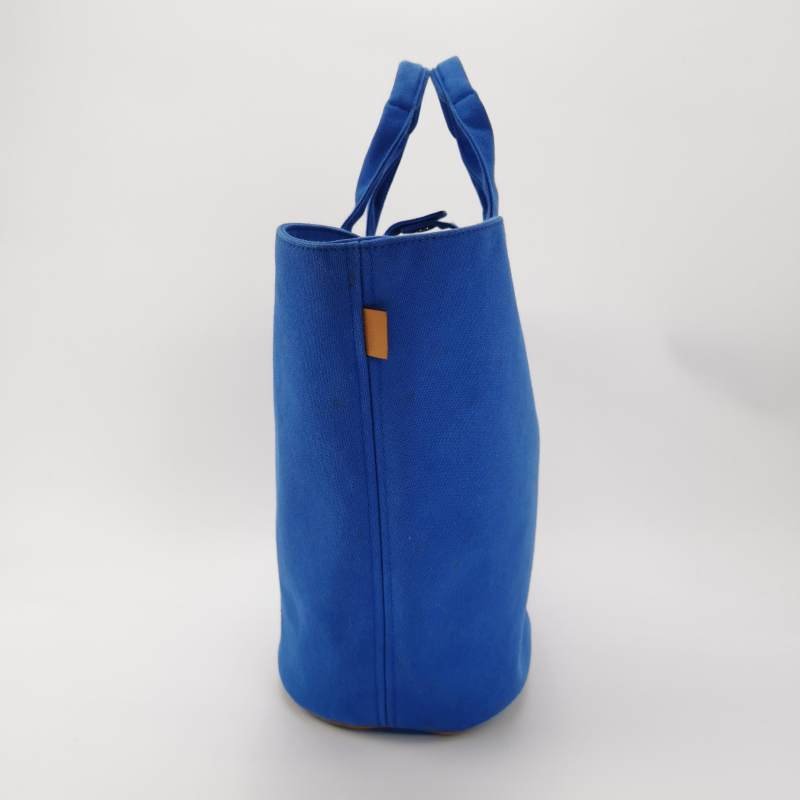 Hermes沙灘包手提包帆布銀扣藍色-3