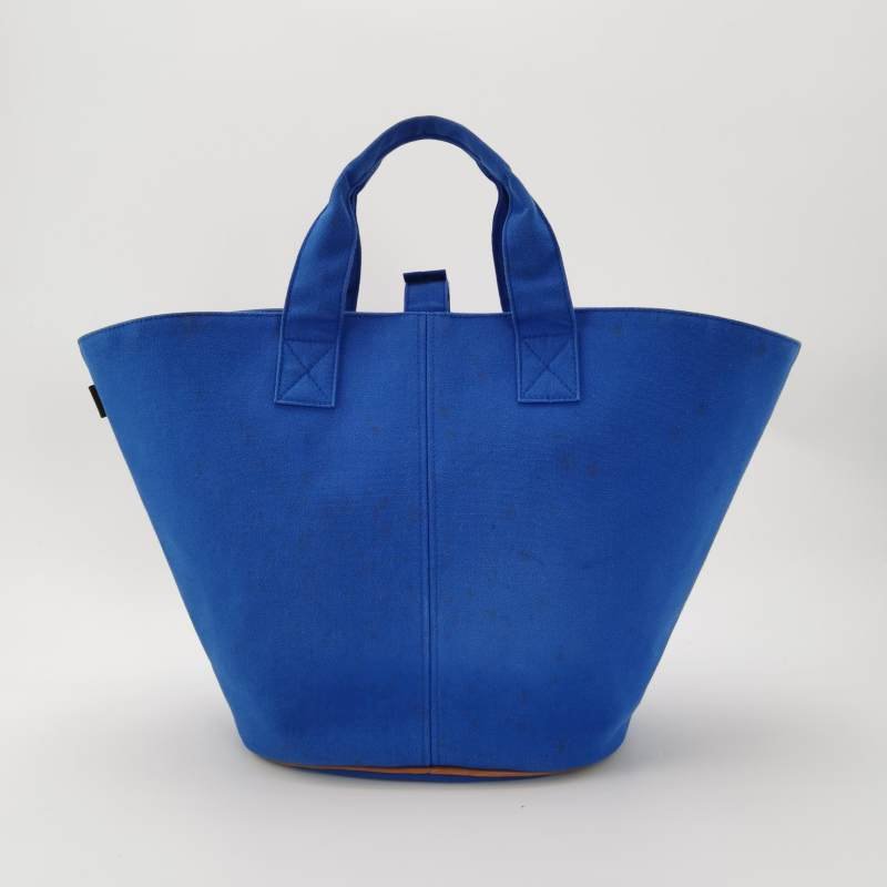 Hermes沙灘包手提包帆布銀扣藍色-5