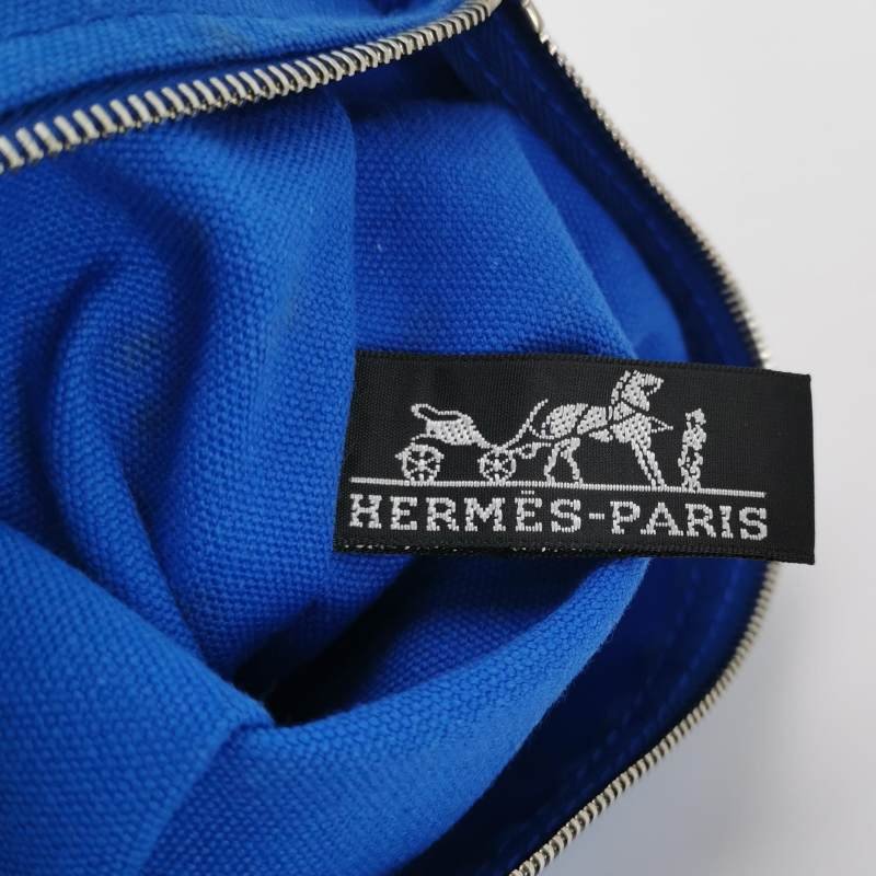 Hermes沙灘包手提包帆布銀扣藍色-8