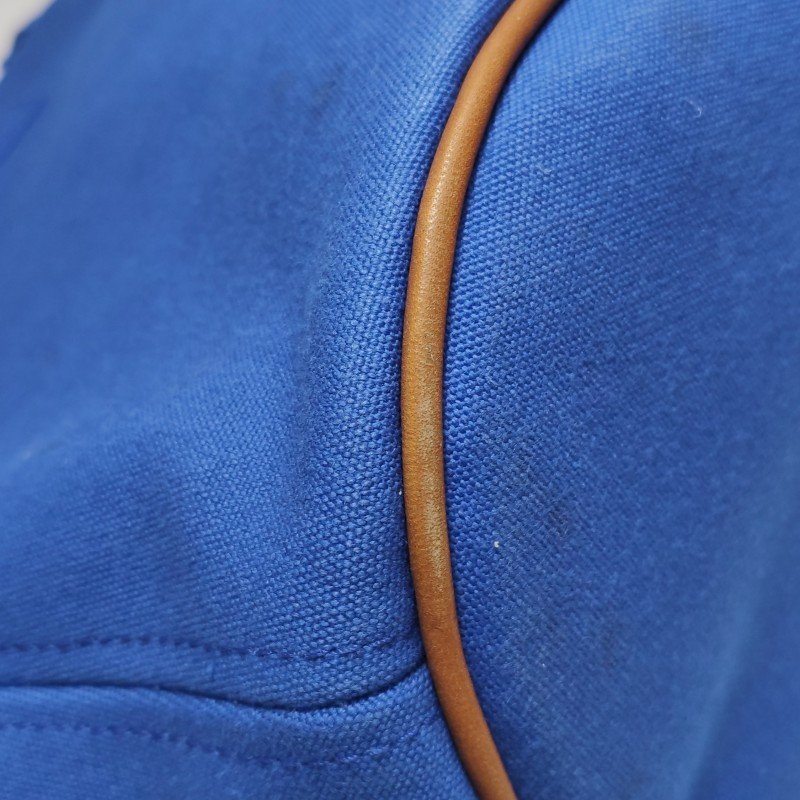 Hermes沙灘包手提包帆布銀扣藍色-17