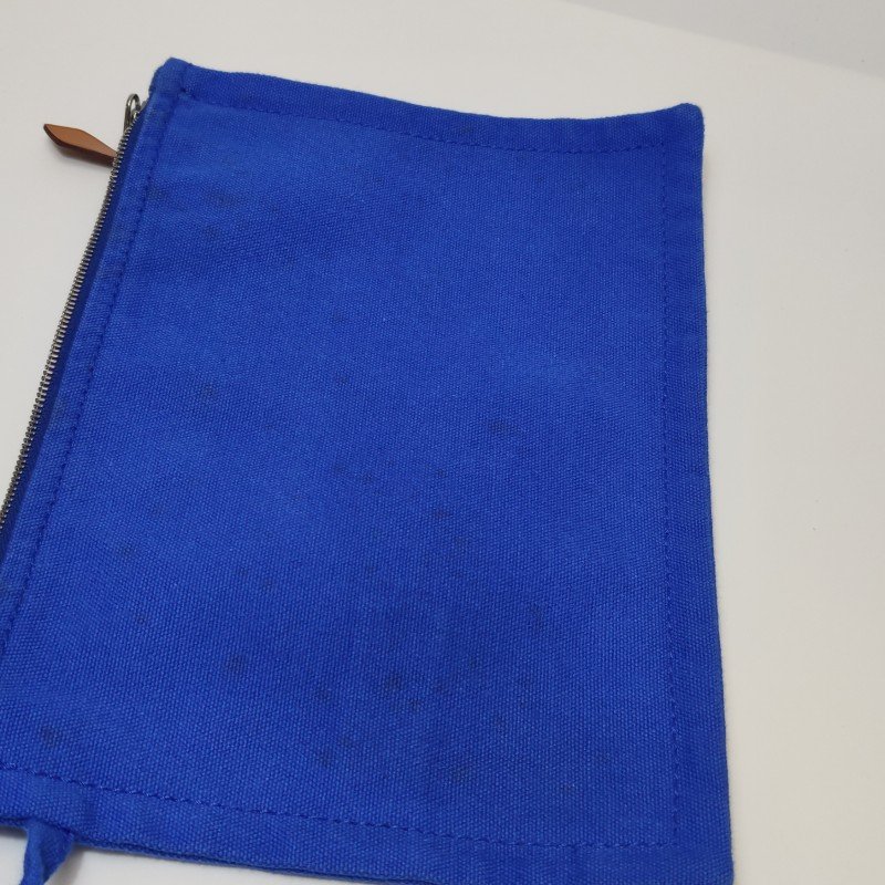 Hermes沙灘包手提包帆布銀扣藍色-18