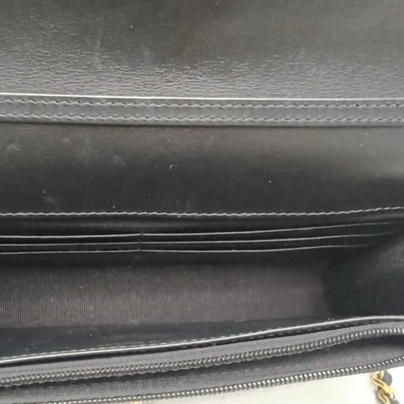 CHANEL 黑色荔枝牛皮晶片開金扣24ACFWOC菱格紋金幣鏈條肩背包-5