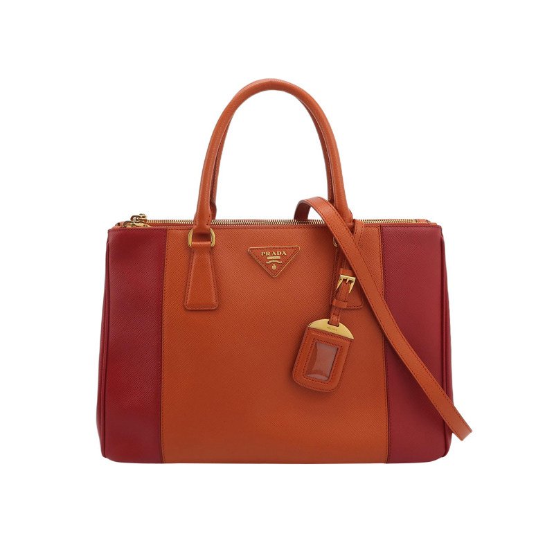 Prada Galleria殺手包大號牛皮拼色三角徽標單肩包-0