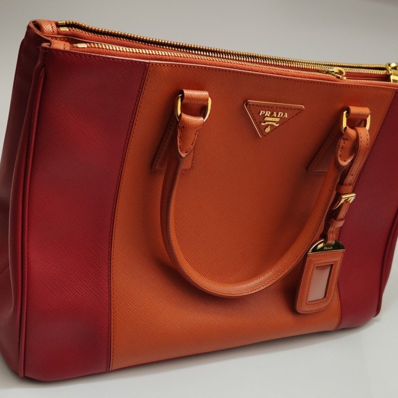 Prada Galleria殺手包大號牛皮拼色三角徽標單肩包-14