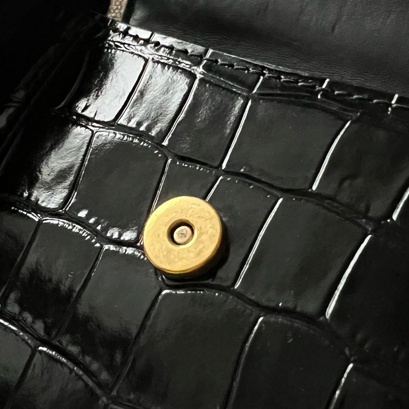 Balenciaga 閃亮小牛皮鱷魚壓紋沙漏包 - XS黑金-18