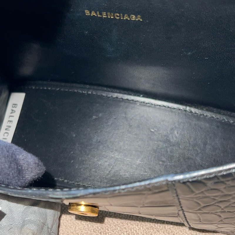 Balenciaga 閃亮小牛皮鱷魚壓紋沙漏包 - XS黑金-20